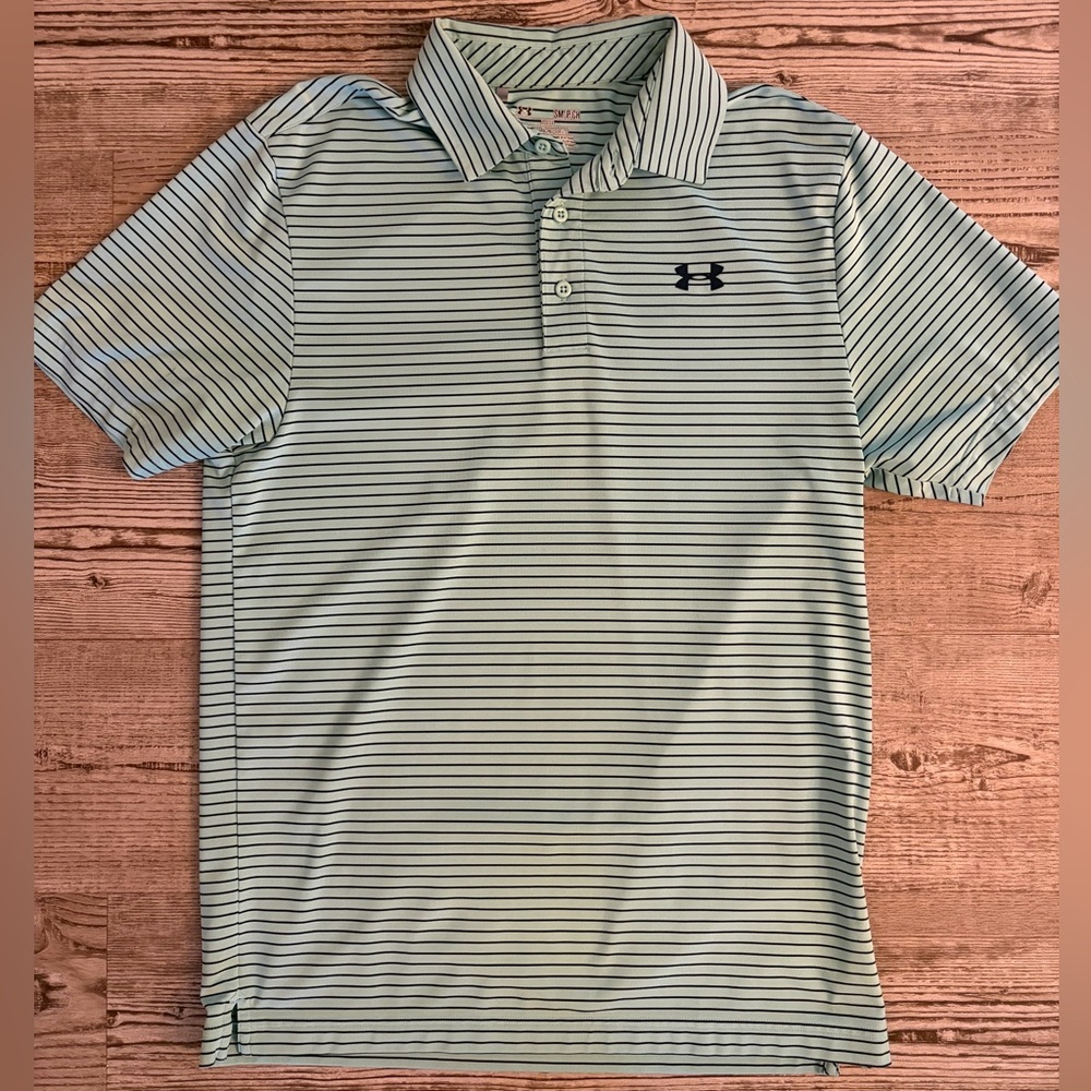 Under Armour Men’s Golf Polo - Small - Mint/Navy Stripes